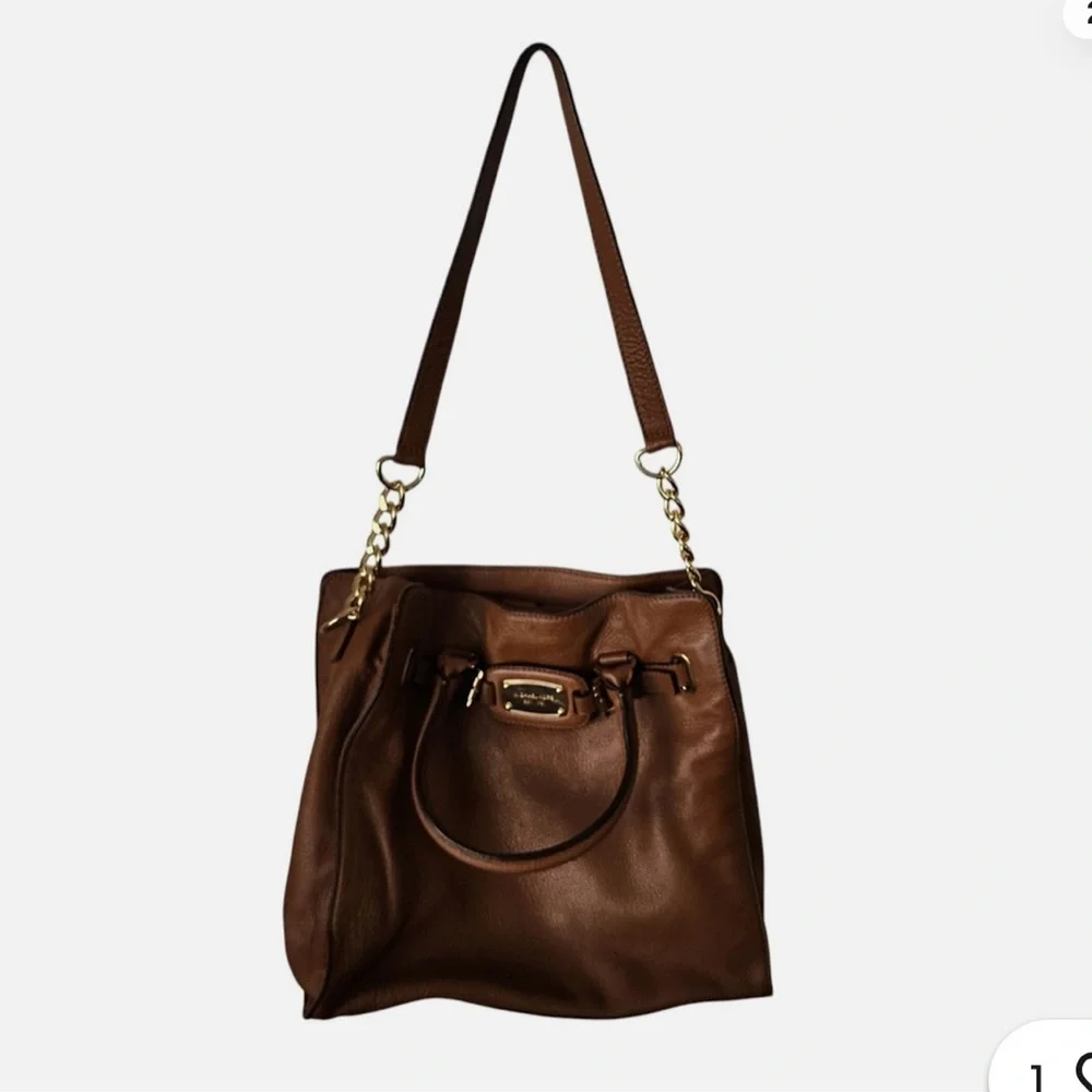 Michael Kors Hamilton Vintage Y2K Brown Leather large Satchel Bag